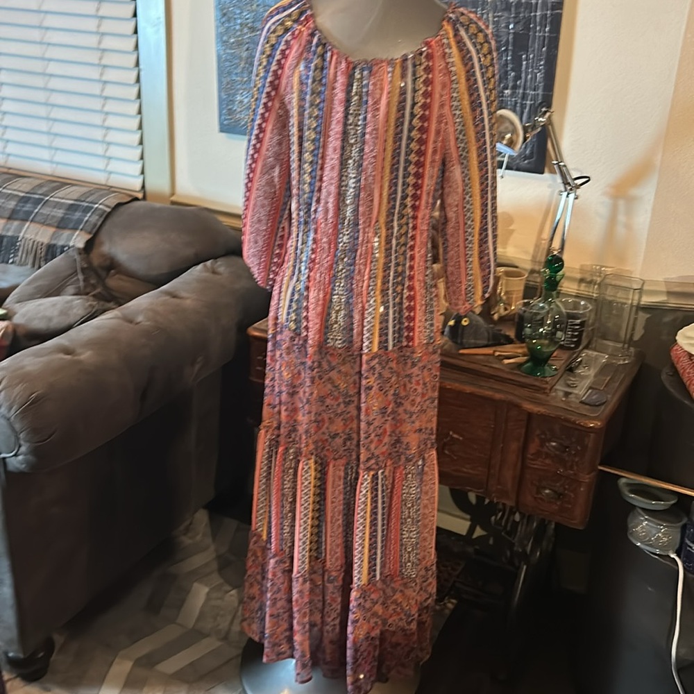 Anthropologie Fig and Flower Sheer Layered Print Over Dress - Picture 3 of 10